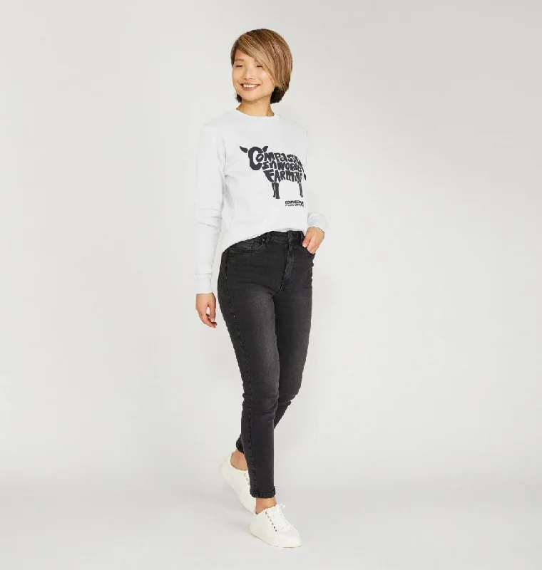 Women's Compassion Cow Jumper Mesh Sweater Canvas Denim