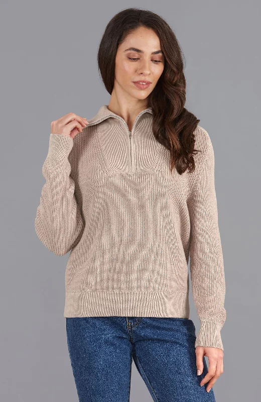 Womens Midweight Cotton Troyer Zip Neck Ribbed Jumper Faux Fur Fabric Real Fur Fabric Shearling Fabric