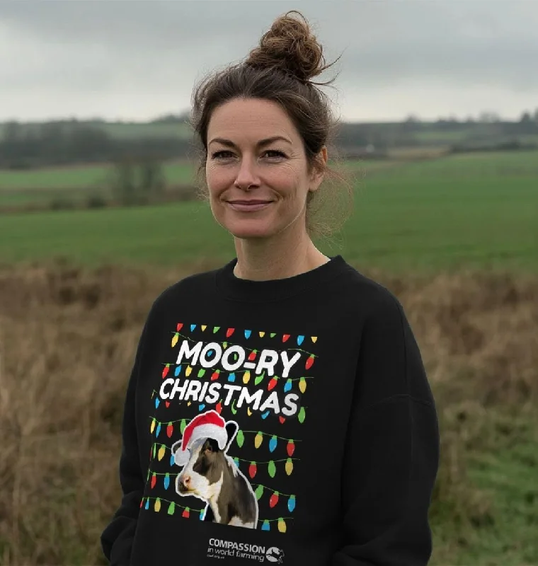 Women's 'Moo-ry Christmas' Christmas Jumper Modern Contemporary Chic
