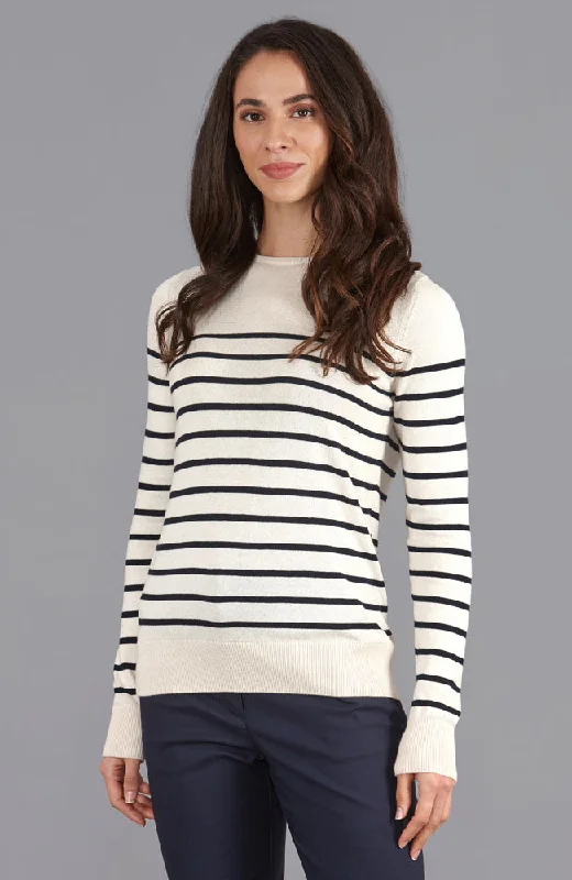 Womens Ultra Fine Cotton Breton Crew Neck Jumper Print Jacquard Patchwork