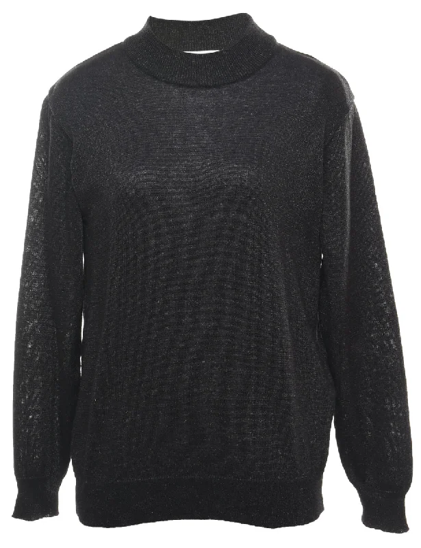 Black Jumper - L Striped Floral Plaid