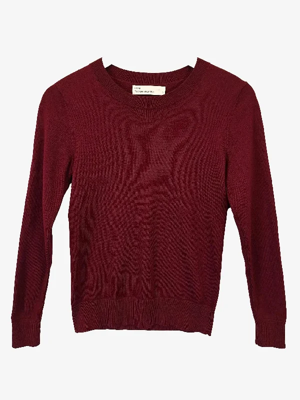 Grana Claret Crew Neck Fine Knit Jumper Size S Spandex Rayon Corduroy