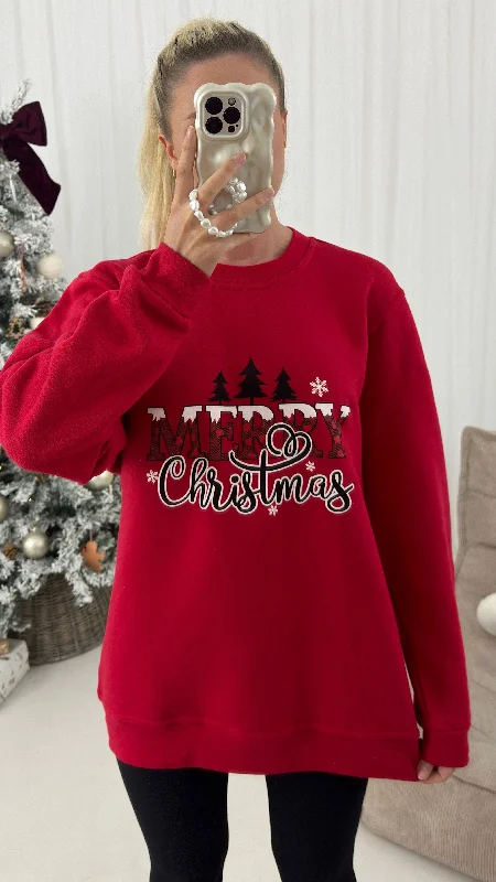 Merry Christmas Tree Slogan Jumper Polka Dot Checkered Tartan