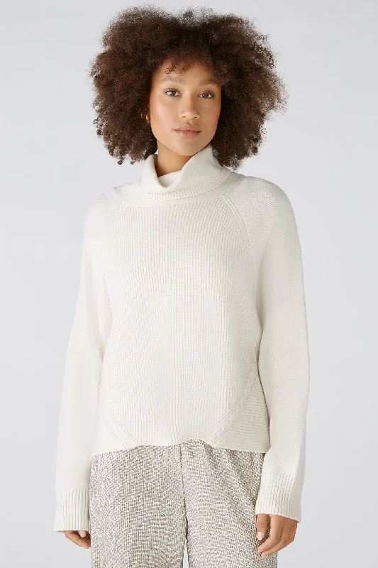 Oui 89173 Off White High Neck Jumper Chenille Brocade Lace