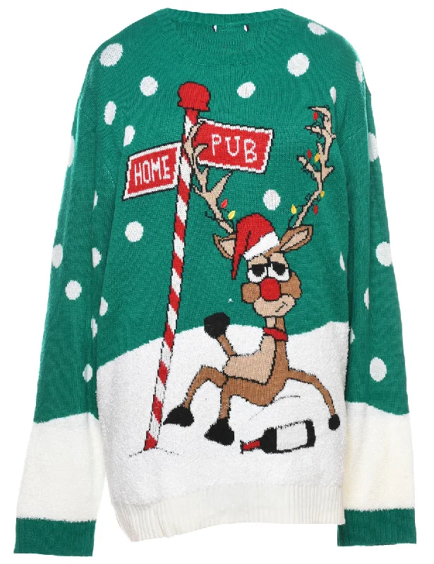 Reindeer Christmas Jumper - L Iron Safe Non-Iron Wrinkle Free