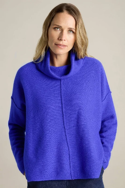 Sahara GOK6033-EFM Cobalt Cashmere Blend Yarn Cowl Neck Jumper Handmade Hand-knitted Hand-woven