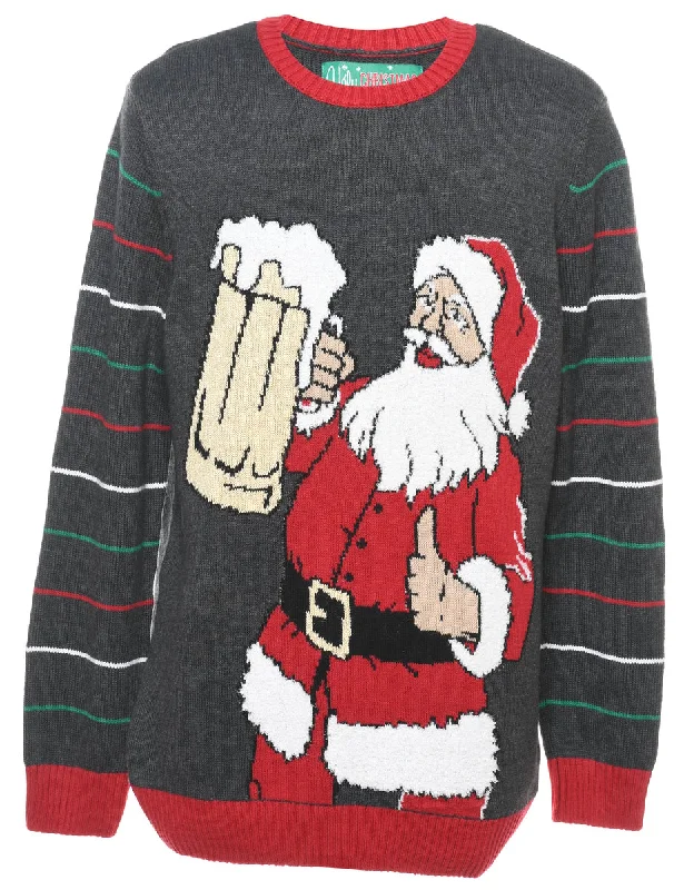 Santa Claus Christmas Jumper - L Fleece Sweater Nylon Polyester