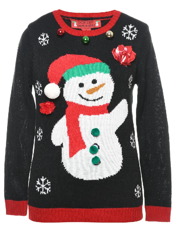 Snowman Christmas Jumper - M Open Front Closed Front Wrap Front