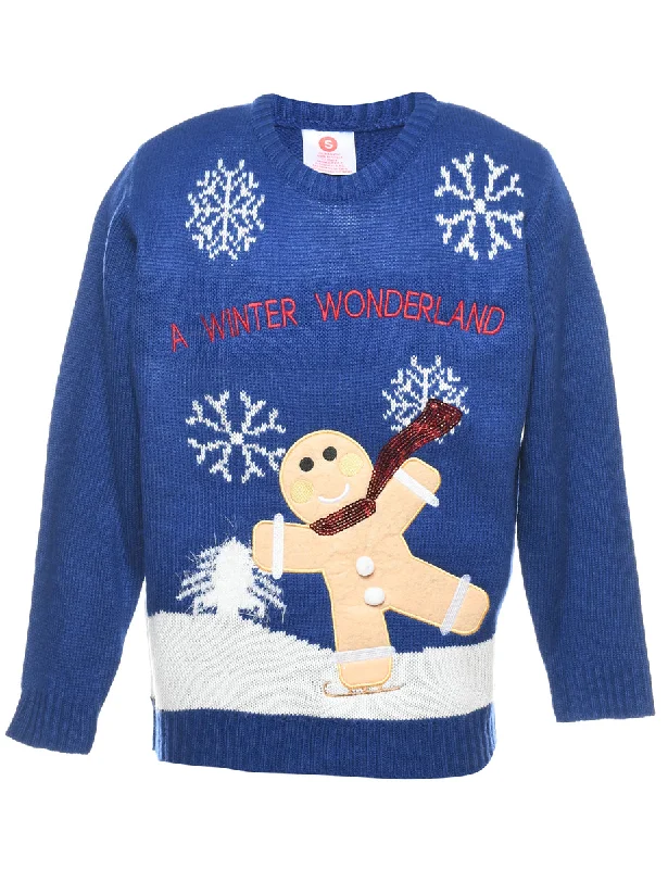 Teddy Bear Print Christmas Jumper - S Stretchy Elastic Breathable