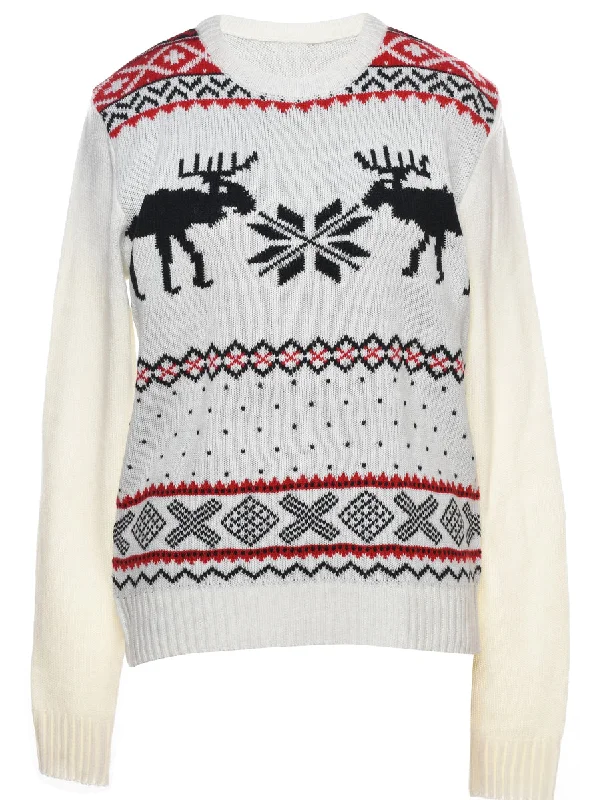 White Jumper - M Herringbone Houndstooth Plaid