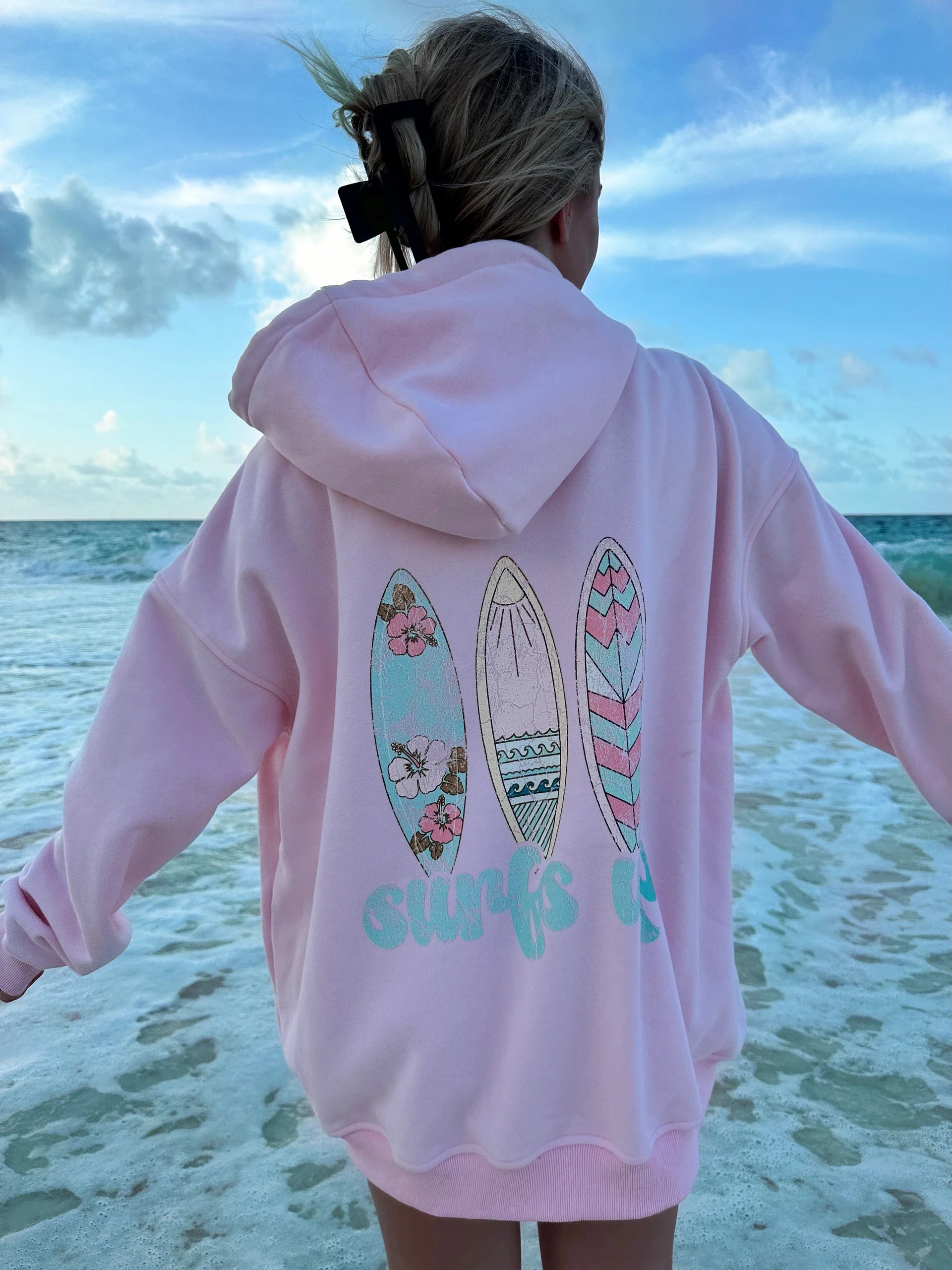 Surfs Up Zip Hoodie Hoodie with Hem Contrast Bold Stylish