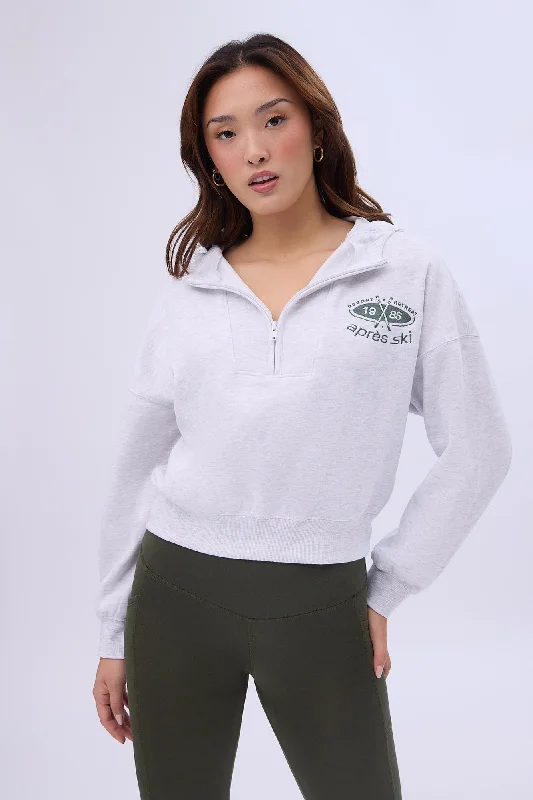 Mock Neck Half-Zip Hooded Sweatshirt Hoodie with Thumb Holes Functional Cozy