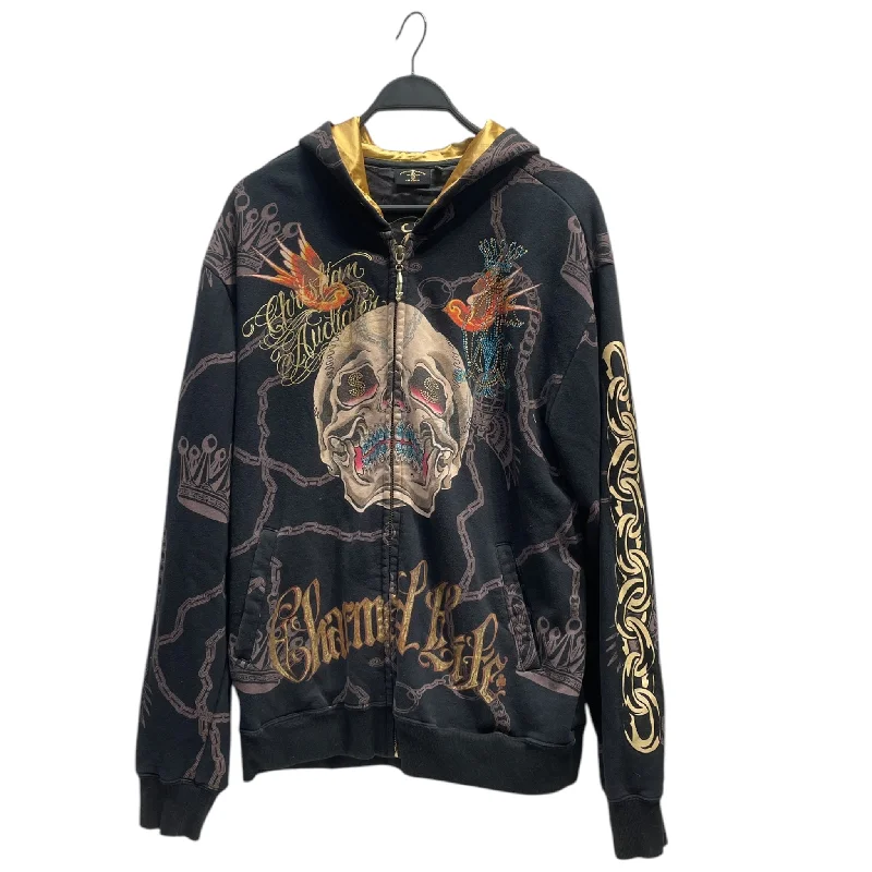 Christian Audigier/Zip Up Hoodie/XXL/Cotton/BLK/ Hoodie with Bell Sleeves Flared Feminine Christian Audigier/Zip Up Hoodie/XXL/Cotton/BLK/ Hoodie with Bell Sleeves Flared Feminine