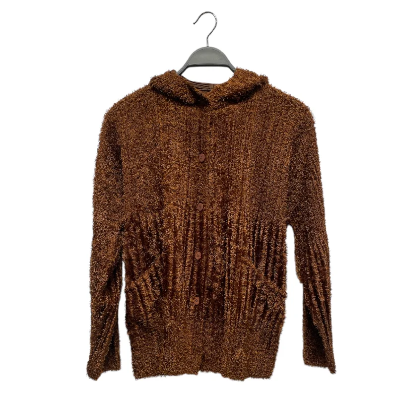 PLEATS PLEASE ISSEY MIYAKE/Hoodie/3/BRW/Pleated Buttoned Hoodie Hoodie with Front Slit Layering Stylish