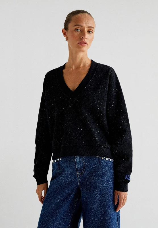 SWEATSHIRT WITH LUREX DETAILS Hoodie with Emblem Brand Identity