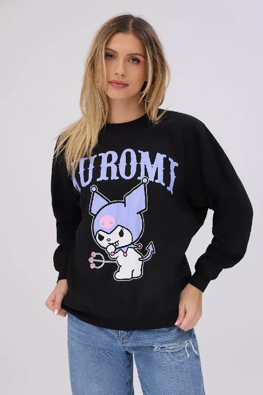 Kuromi Graphic Crew Neck Sweatshirt Hoodie with Back Slit Movement Comfort