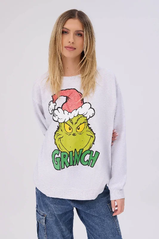 The Grinch Christmas Hat Graphic Crew Neck Sweatshirt Hoodie with Sequins Glamorous Eye-catching The Grinch Christmas Hat Graphic Crew Neck Sweatshirt Hoodie with Sequins Glamorous Eye-catching