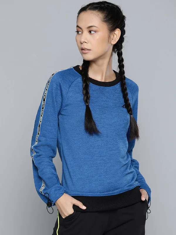 Alcis Women Blue Melange Effect Training Sweatshirt Hoodie with Drop Shoulder Relaxed Streetwear