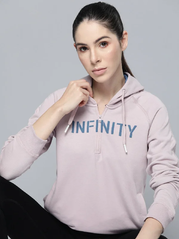 Alcis Women Lavender Printed Hooded Sweatshirt Hoodie with Distressed Vintage Worn