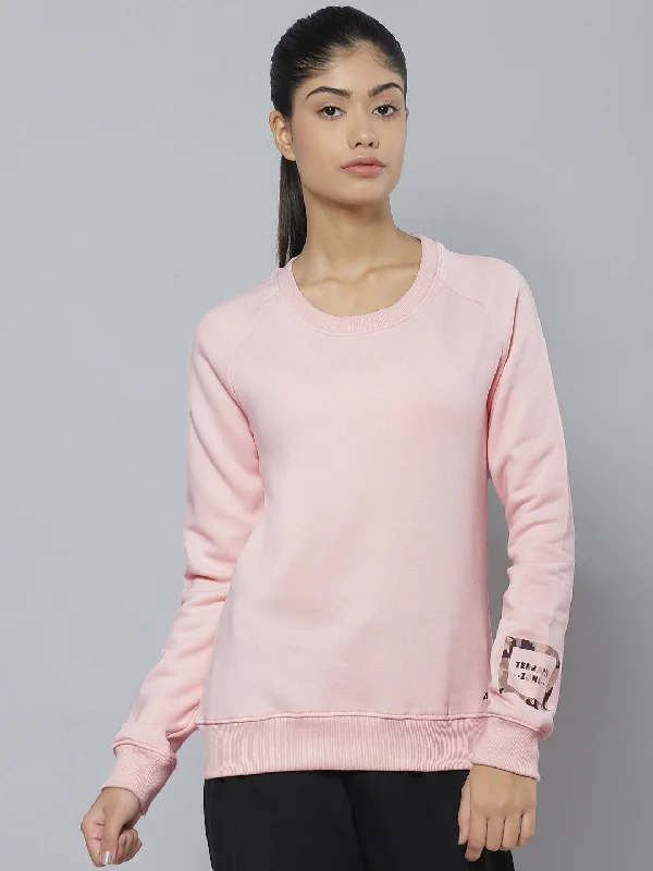 Alcis Women Peach-Coloured Printed Sweatshirt Hoodie with Sequins Glamorous Eye-catching
