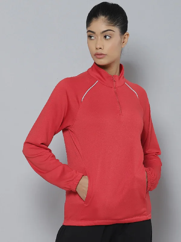 Alcis Women Red Sweatshirt Hoodie with Turtle Neck Cozy Winter
