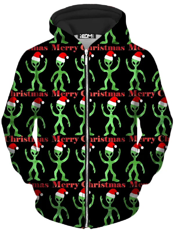 Alien Christmas Unisex Zip-Up Hoodie Hoodie with Belted Waist Structured Tailored