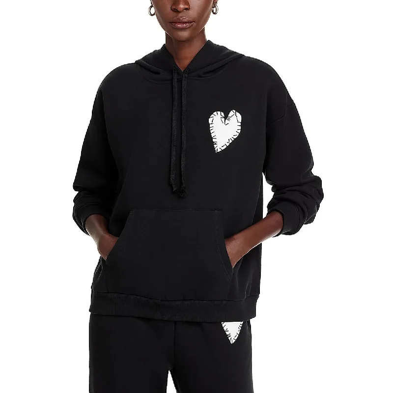 Aqua Womens Cotton Blend Patchwork Hooded Sweatshirt Hoodie with Stripes Bold Sporty