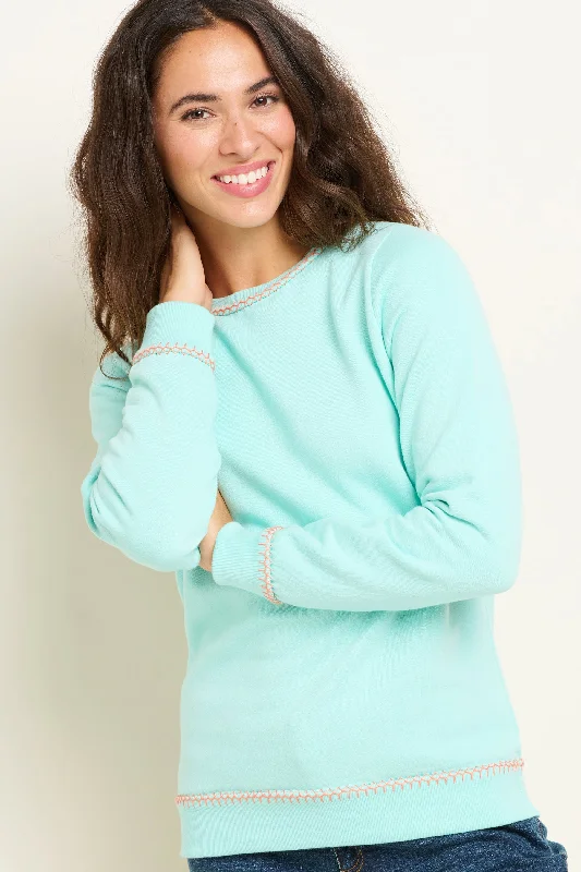 Blanket Stitch Crew Neck Sweatshirt Hoodie with Hem Lace Feminine Delicate