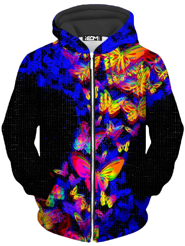 Butterfly Glitch Unisex Zip-Up Hoodie Hoodie with Reflective Safety Nightwear