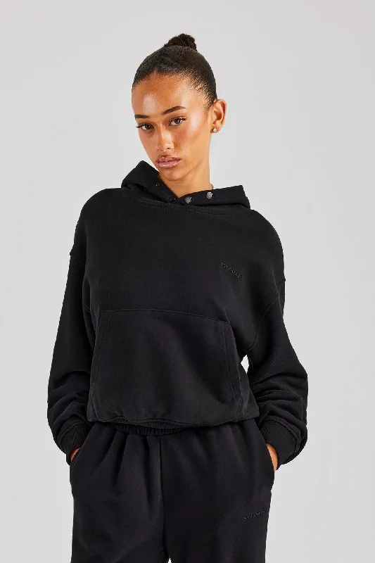 Cernucci Boxy Hoodie - Black Hoodie with Exposed Zipper Edgy Industrial