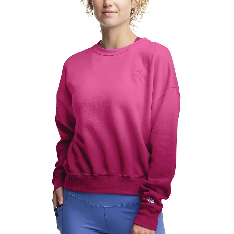 Champion Womens Logo Crewneck Sweatshirt Hoodie with Hem Frayed Vintage Worn