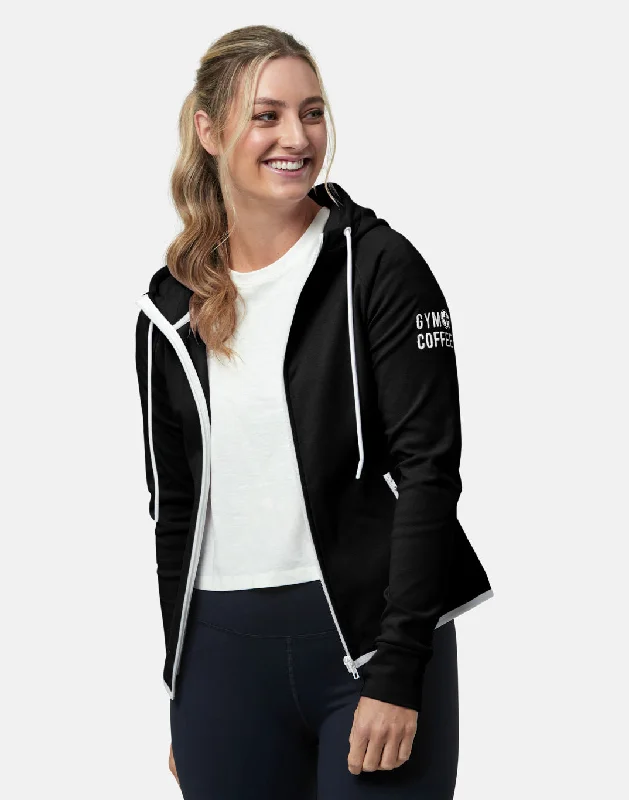 Chill Zip Hoodie in Black Hoodie with Ribbed Neckline Snug Warm