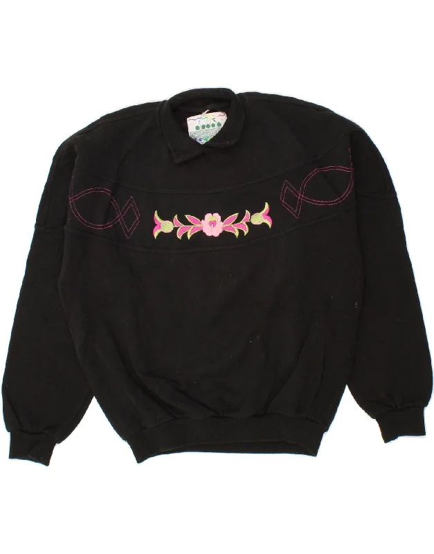 DIADORA Womens Oversized Graphic Sweatshirt Jumper UK 10 Small Black Hoodie with Puffed Sleeves Voluminous Trendy DIADORA Womens Oversized Graphic Sweatshirt Jumper UK 10 Small Black Hoodie with Puffed Sleeves Voluminous Trendy
