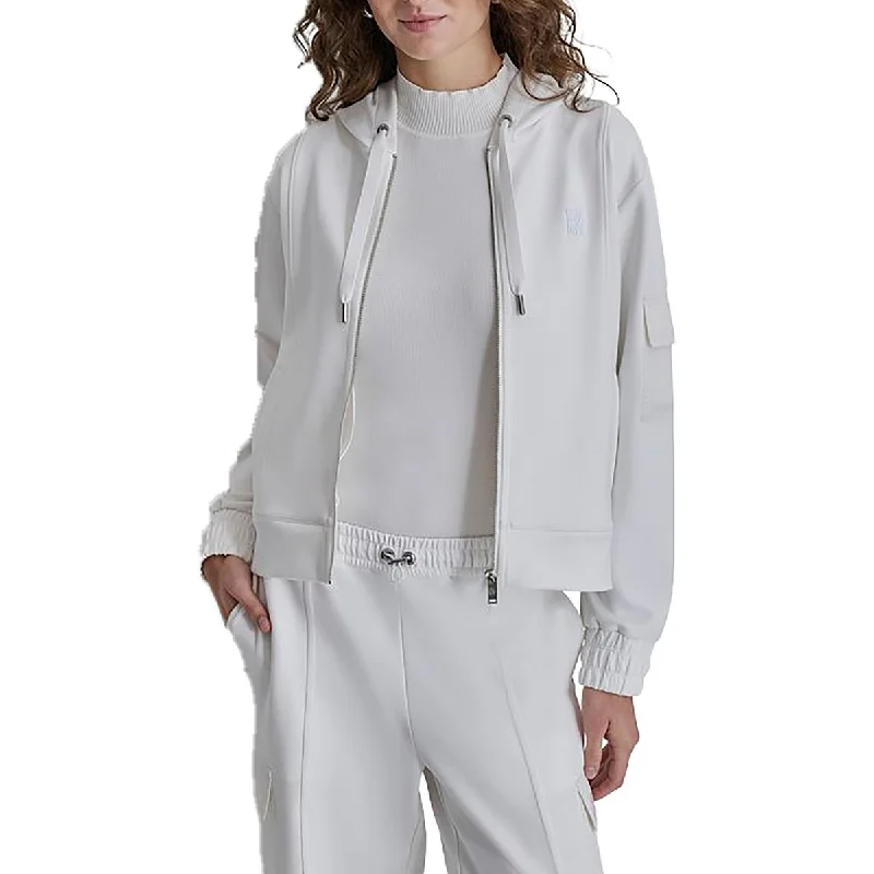 DKNY Womens Logo Sleeve Pocket Hoodie Hoodie with Ribbed Cuffs Snug Fit Comfort