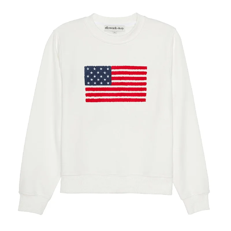 Ellsworth+Ivey Women's American Flag Sweatshirt Hoodie with Drawcord Adjustable Secure
