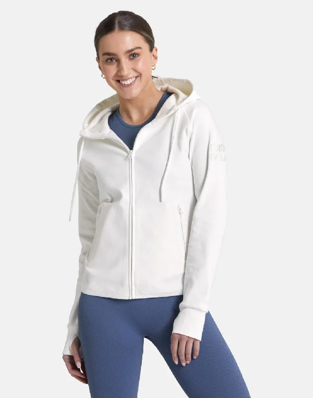 Chill Zip Hoodie in Ivory White Hoodie with Drawcord Adjustable Secure