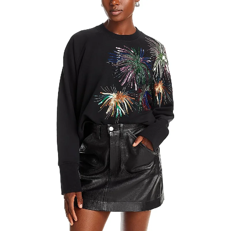 Essentiel Antwerp Womens Embellished Crewneck Sweatshirt Hoodie with Hem Fringe Bohemian Relaxed Essentiel Antwerp Womens Embellished Crewneck Sweatshirt Hoodie with Hem Fringe Bohemian Relaxed