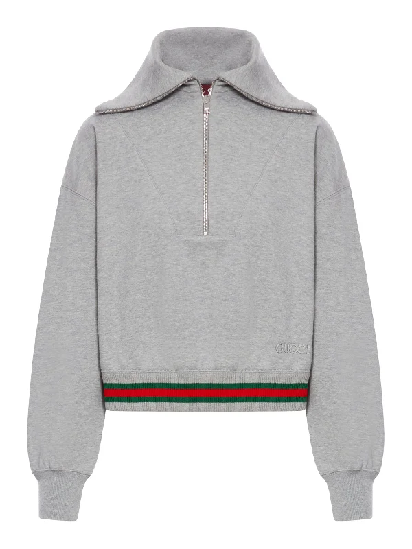 COTTON JERSEY SWEATSHIRT WITH WEB RIBBON Hoodie with Print Artistic Unique