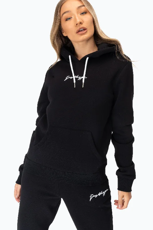 Hype Black Scribble Logo Women'S Pullover Hoodie Hoodie with Turtle Neck Cozy Winter Hype Black Scribble Logo Women'S Pullover Hoodie Hoodie with Turtle Neck Cozy Winter