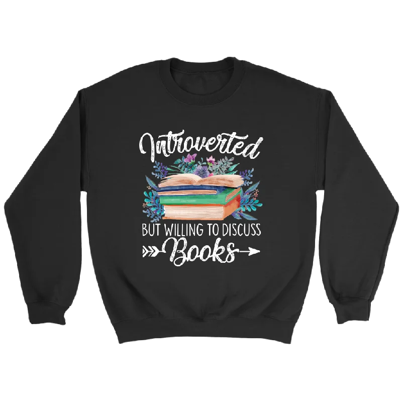 "Introverted But Willing To Discuss Books" Sweatshirt Hoodie with Hem Lace Feminine Delicate "Introverted But Willing To Discuss Books" Sweatshirt Hoodie with Hem Lace Feminine Delicate