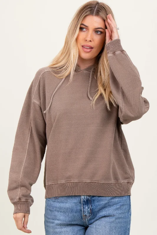 Mocha French Terry Hooded Sweatshirt Hoodie Crop Top Short Trendy