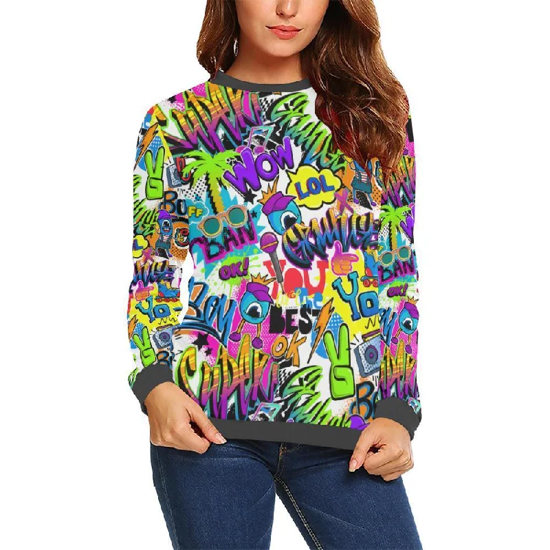 Pattern Print Graffiti Women's Sweatshirt Hoodie with Cropped Fit Short Trendy