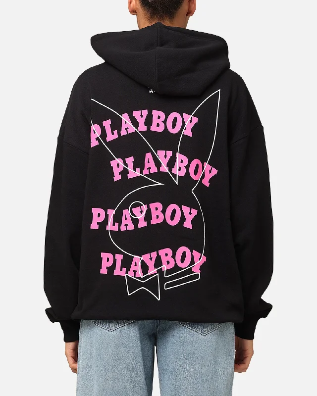 Playboy Wavy Stack Hoodie Black Cotton Hoodie Fleece Lining Warmth