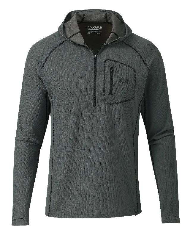 PRO Merino 200 Zip-T Hoodie | Gunmetal Hoodie with Pattern Geometric Abstract