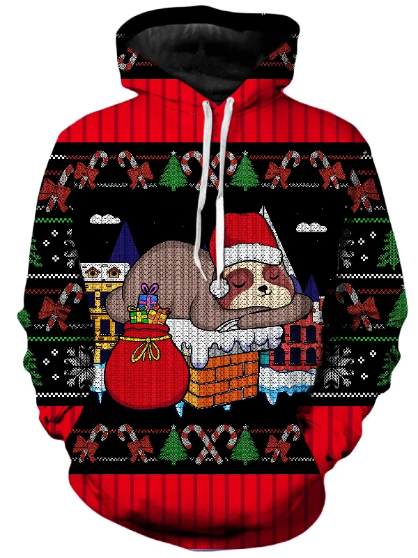 Santa Sloth Unisex Hoodie Hoodie with Raw Hem Edgy Unfinished