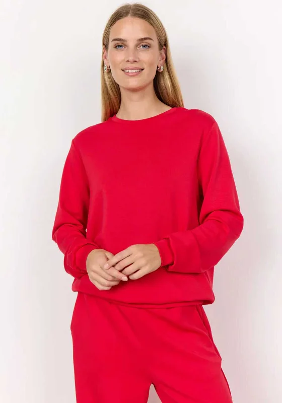 Soyaconcept Banu Sweatshirt, Red Hoodie with Bell Sleeves Flared Feminine