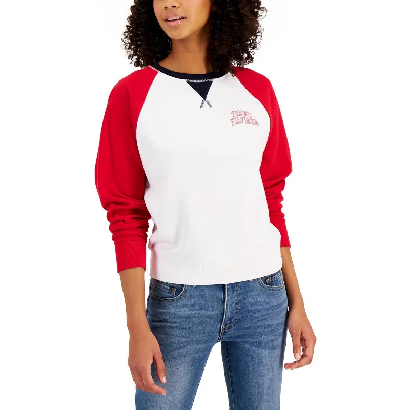 Tommy Hilfiger Womens Colorblock Crewneck Sweatshirt Hoodie with Applique Textured Unique Tommy Hilfiger Womens Colorblock Crewneck Sweatshirt Hoodie with Applique Textured Unique