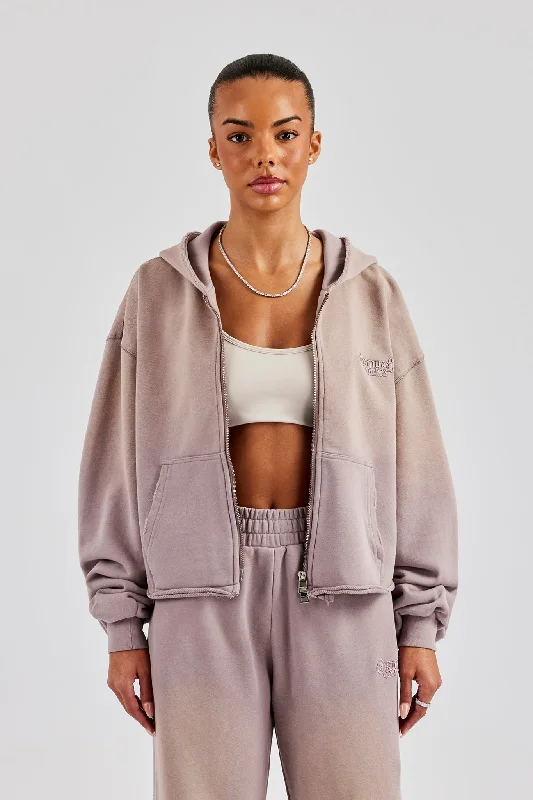 Washed Boxy Fit Zip Through Hoodie - Mauve Hoodie with Batwing Sleeves Loose Dramatic Washed Boxy Fit Zip Through Hoodie - Mauve Hoodie with Batwing Sleeves Loose Dramatic