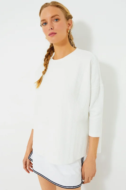 White Cable Ally Swing Sweatshirt Hoodie with Bell Sleeves Flared Feminine
