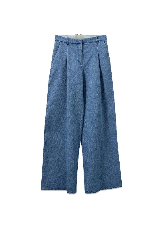 Merci Wide Pants - Medium Blue Trendy Printed Pants